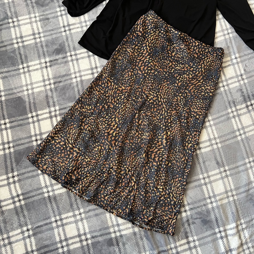 Time and Tru Brown and Black A-Line Midi Skirt